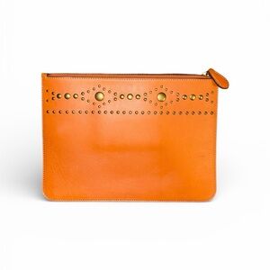 Frye Orange Leather Wristlet with Gold Studs